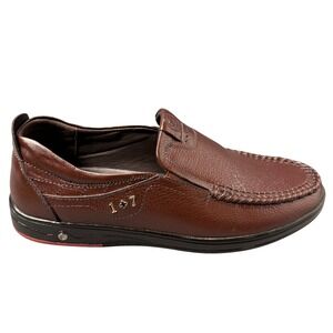 Men's Brown Leather Loafers Size 42 Slip On Casual Dress Shoes